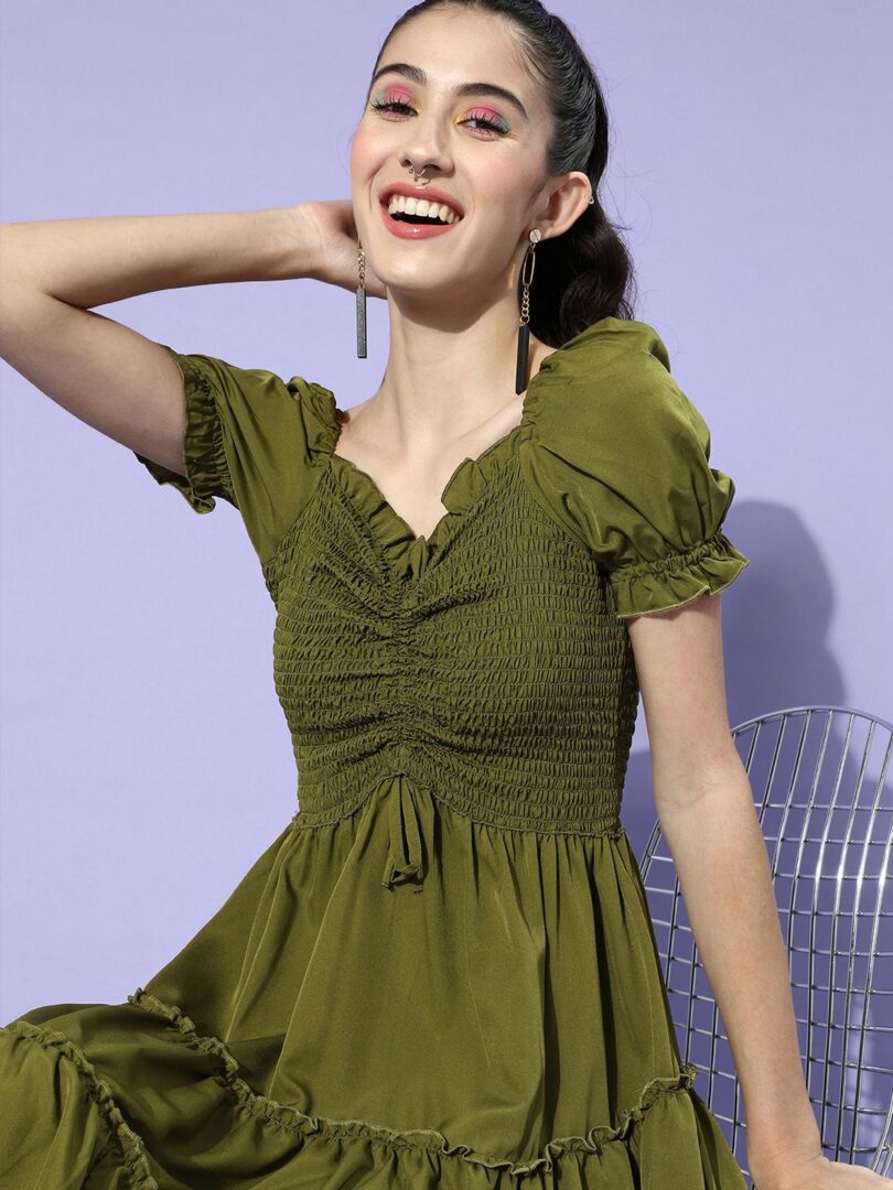 Olive Green Crepe Dress