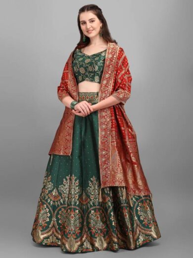 Premium Quality Fabric Made Green Lehenga Choli