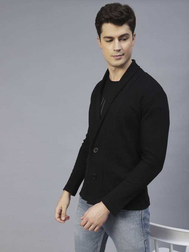 Men Longline Full Sleeve Black Shrug Coat