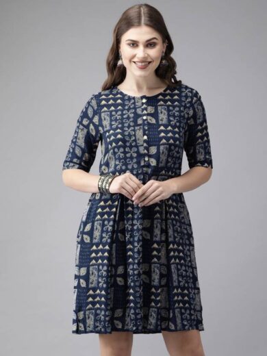 Women Fit and Flare blue Dress