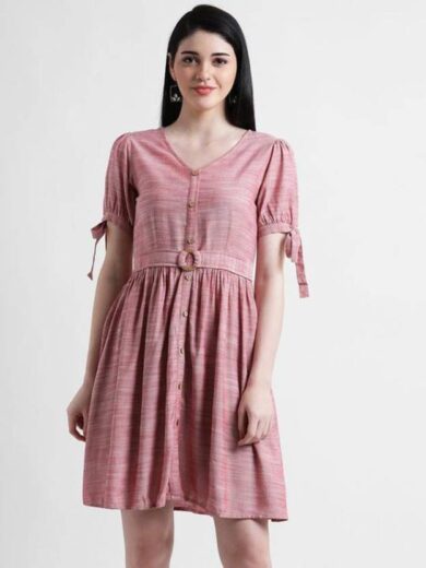 Women A-line Pink Dress