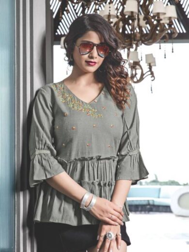 Casual Regular Sleeves Embroidered Women Grey Top