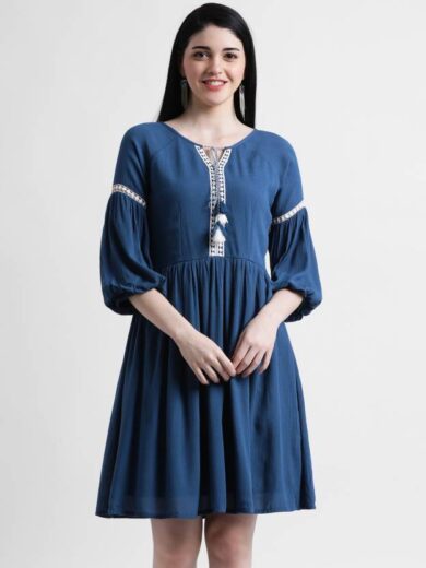 Women Fit and Flare Navy Blue