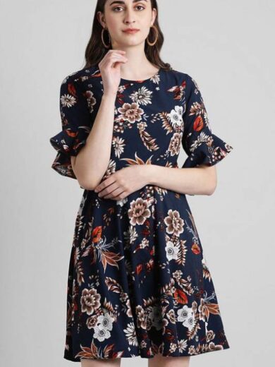 Women Fit and Flare Dark Blue Dress