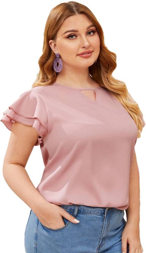 Casual Regular Sleeves Solid Women Pink Top