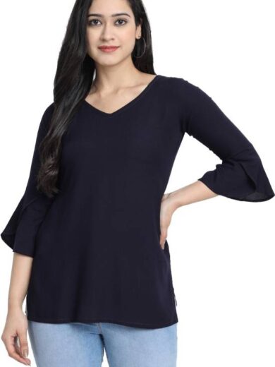 Casual Regular Sleeves Solid Women Dark Blue Top