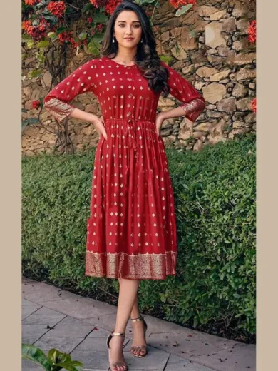 Fashionseye Beautiful Printed 14 Kg Rayon Anarkali Women Clemira Kurti