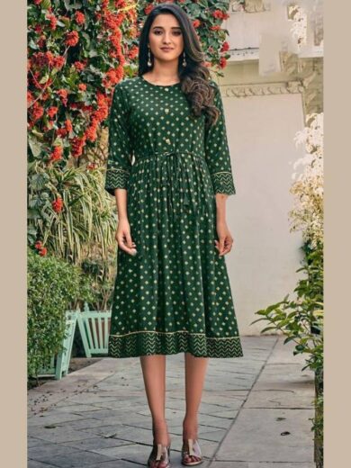 Women Fit and Flare Green Dress