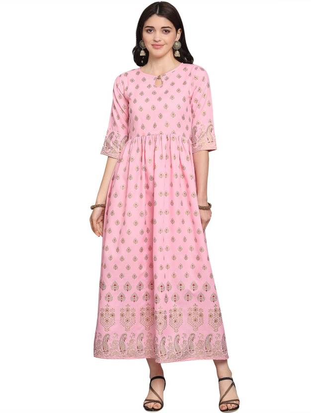 Women Printed Viscose Rayon Anarkali Kurta