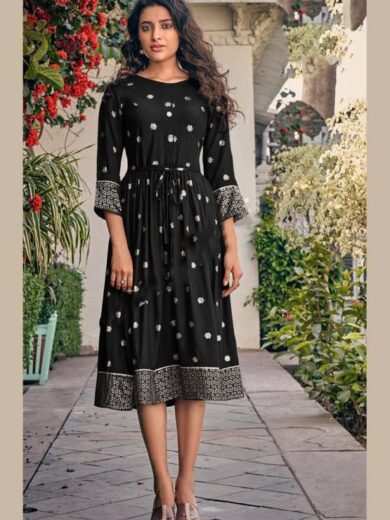 Women Fit and Flare Black Dress