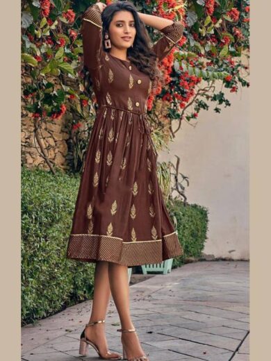 Women Fit and Flare Brown Dress