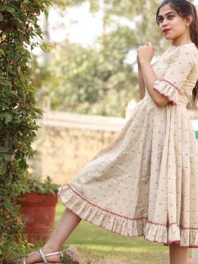 Women Fit and Flare Beige Dress