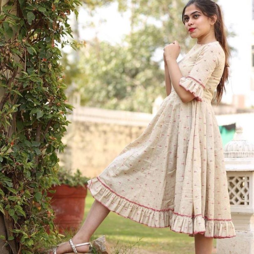 Women Fit and Flare Beige Dress
