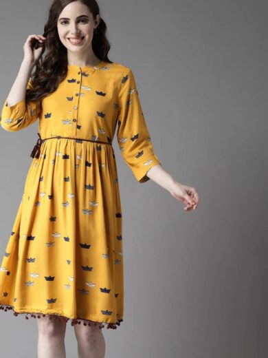 Women Fit and Flare Multicolor Dress