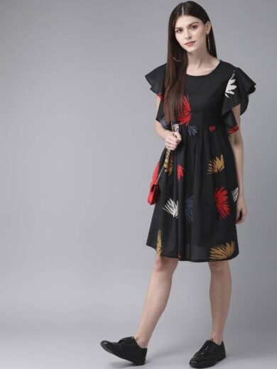 Women Fit and Flare Black Dress